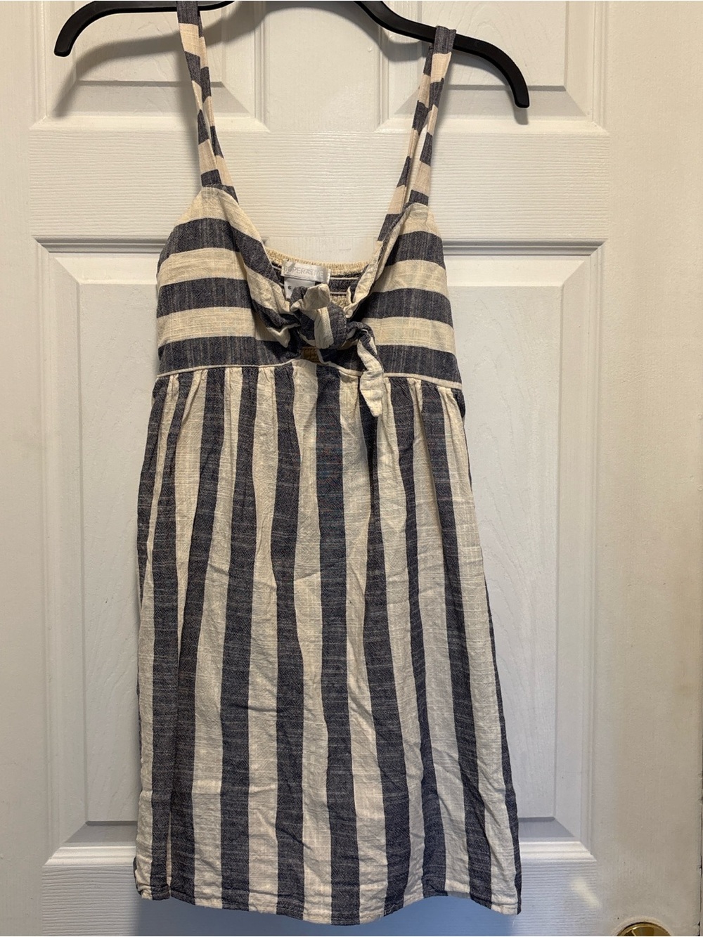 Cooperative Navy and White Striped Tie-Front Mini Dress